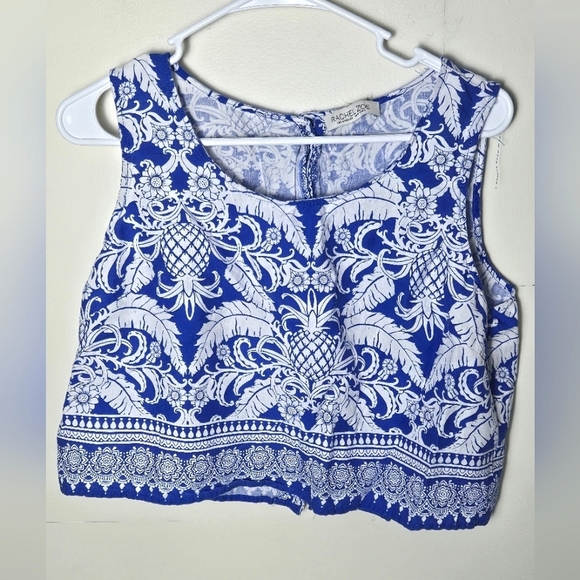 Rachel Zoe Linen Blend Sleeveless Button Back Crop Coastal Resort, Large - Picture 1 of 4